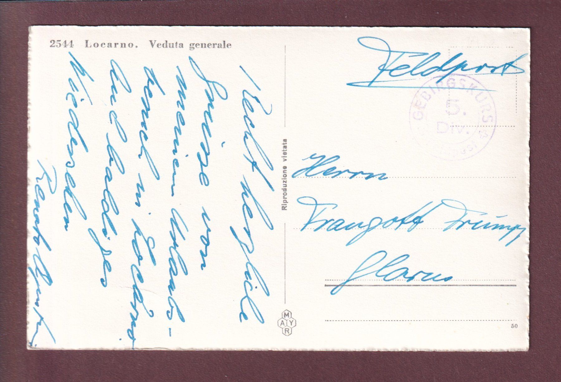 Cartoline postali: LOCARNO - Veduta generale - Feldpost – Usato da Pully venduto da nicecards 1