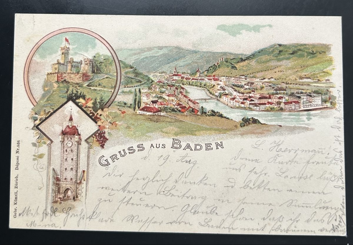 Ansichtskarten: Gruss aus Baden Litho  – Gebraucht aus Horw von Tellbub
