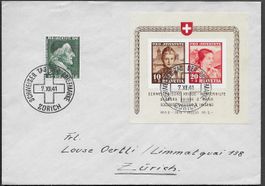 1941 BRIEF o Zürich Tag d.BM Block J98/99 attraktiv ab 1.-