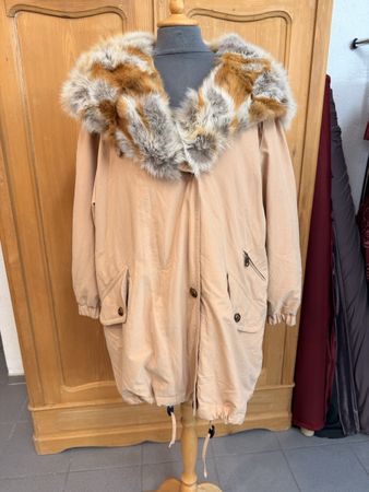 Parka mit Kunstfellkragen Beige Gr. S