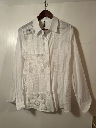 Damen Bluse weiss Grösse L neu mit Spitzeneinsatz, Baumwolle