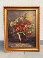 36 cm breitx44 cm/ E. Krauser/ Öl Gemälde Blumenstillleben