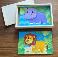 4 x Puzzle Set - Tiere mit Holzkiste
