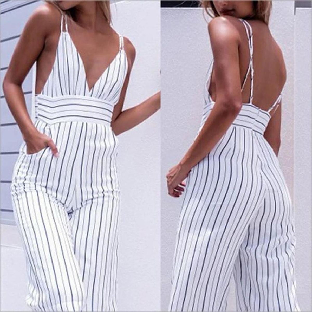 Tute: White Striped Jumpsuit – Nuovo e nell'imballaggio originale da Basel venduto da 1moonstar 1