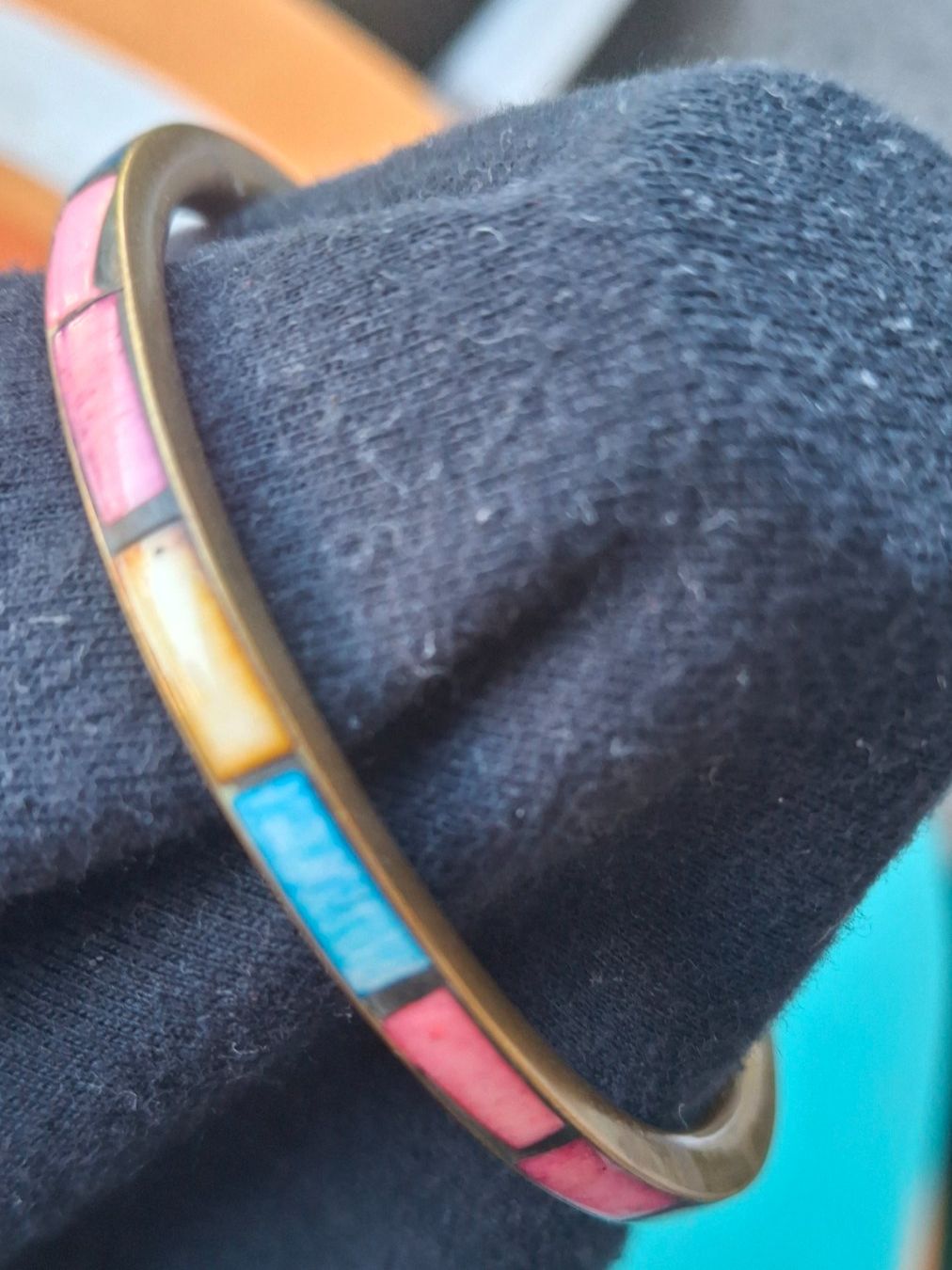 Bracciali & Braccialetti: Vintage Messing & Perlmut Armreif Chunky Bangle Gr. M-L – Usato da Münchenbuchsee venduto da babilibern 1