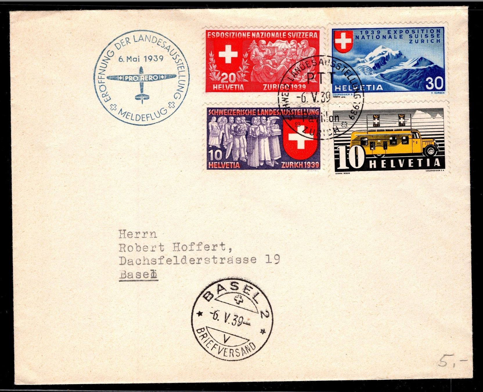 Tous les timbres: CH - Flugpost - Sonderflug - SF 39.2d - Stempel Basel – D'occasion à Rombach par VENTIS-Auktionen