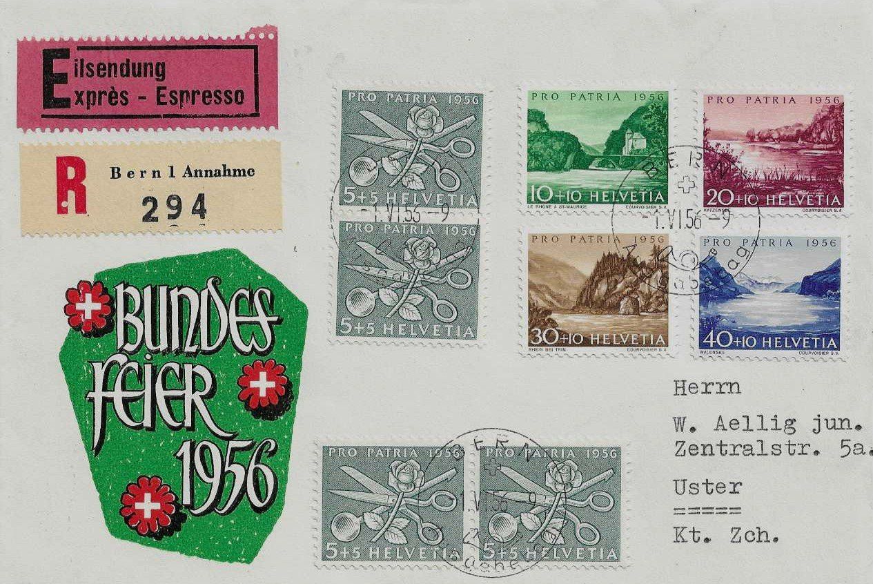 Alle Briefmarken: PRO PATRIA EXPRESS BRIEF SATZ 1956 – Gebraucht aus Schlossrued von Aronliam