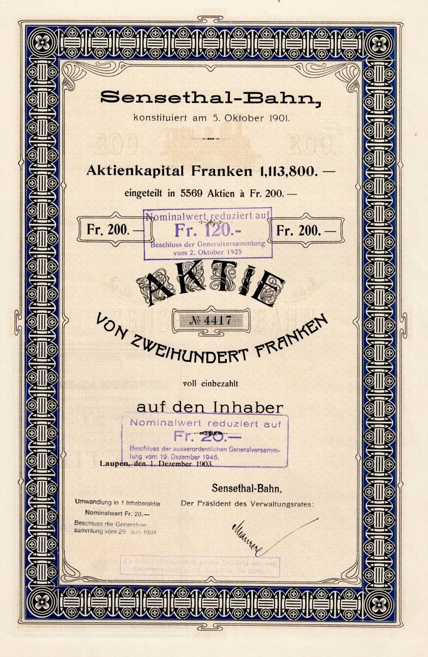 Dokumente: Sensethal-Bahn – Gebraucht aus Ittigen von hiwepa