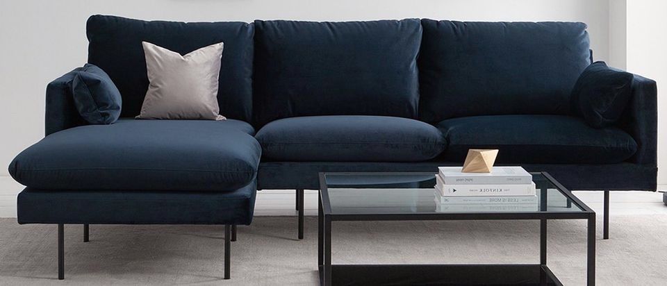 Divani: Ecksofa Sofa Ellens III Samt dunkelblau – Nuovo (secondo la descrizione) da Siebnen venduto da sellingmystuff1 7