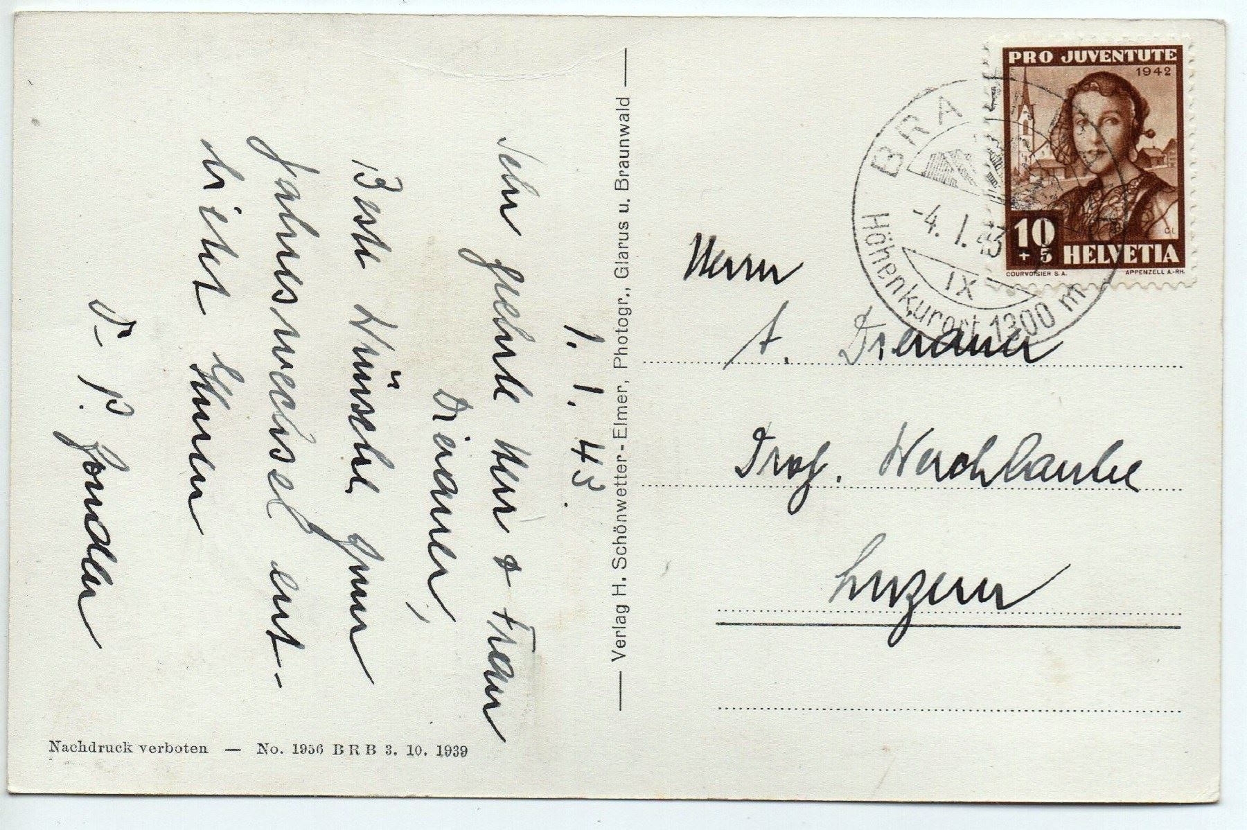 Cartes postales: BRAUNWALD Winter, Kirchli mit Ortstock – D'occasion à Jona par philajona 1