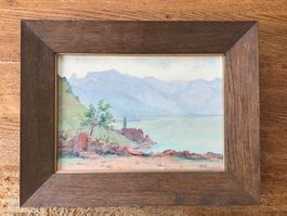 Tableau ancien huile sur toile St-Saphorin Rochers de Nayes