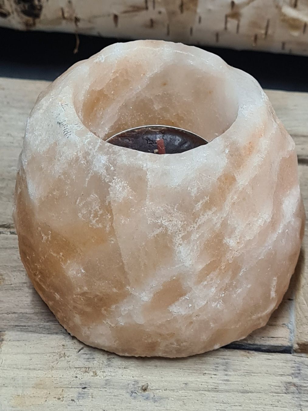 Kerzenständer: Salzkristall Teelichthalter, 7x8 cm – Gebraucht aus Amriswil von kleindeko