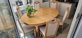 Grande table à manger ovale en bois  extensible + 6 chaises