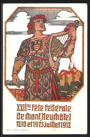 Ansichtskarten: Neuchatel, Sängerfest 1912, Mann mit Ha – Gebraucht aus Berlin von bartko-reher