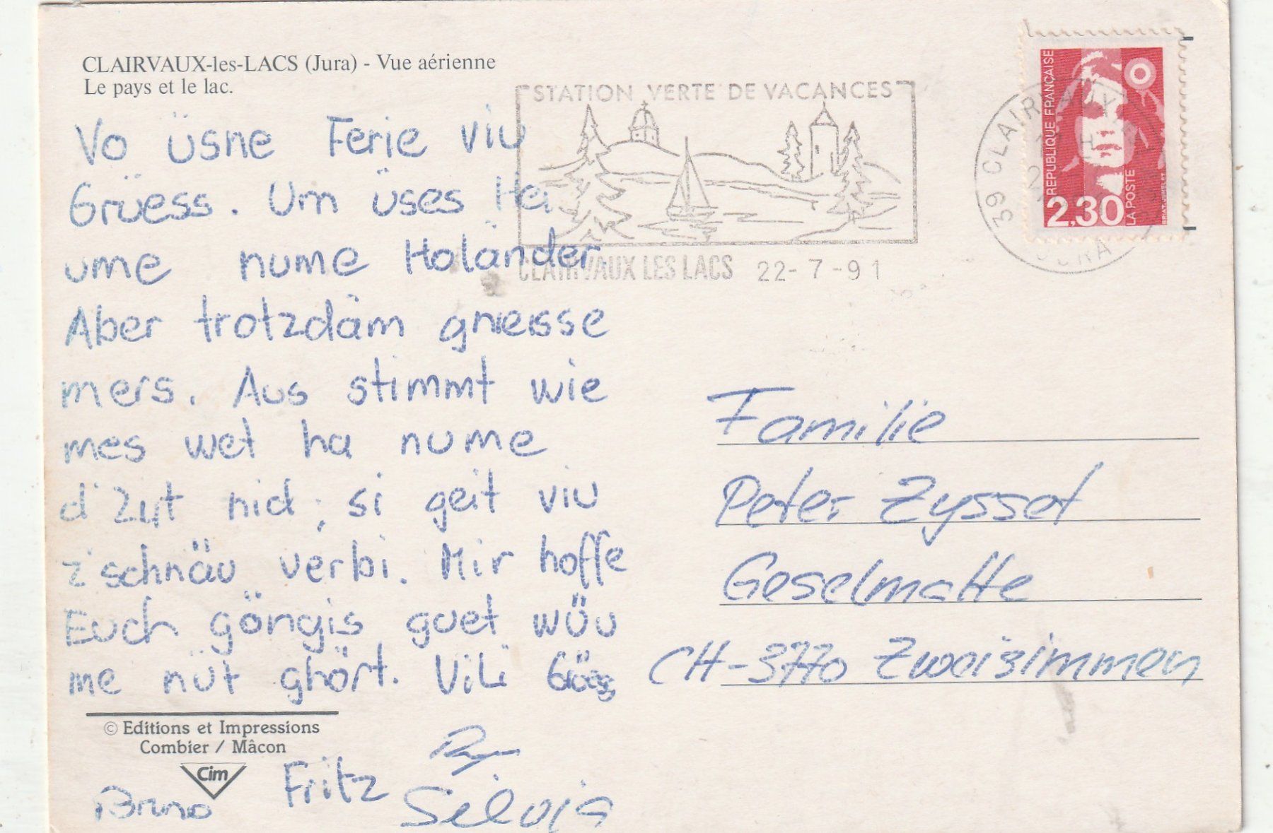 Cartoline postali: Clairvaux  Lacs Jura – Usato da Lumbrein venduto da made02 1