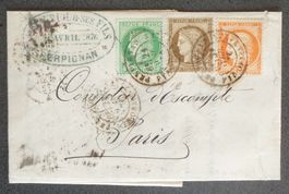 FRANCE 1876: Perpignan–Paris, lettre, bel affranchissement