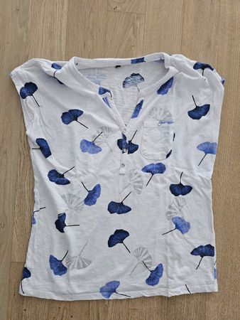 Damen T-Shirt mit Ginkoblattprint weiss Grösse L guter Zusta