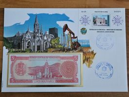Notenbrief Bankfrische 5-Bolivares-Note aus Venezuela
