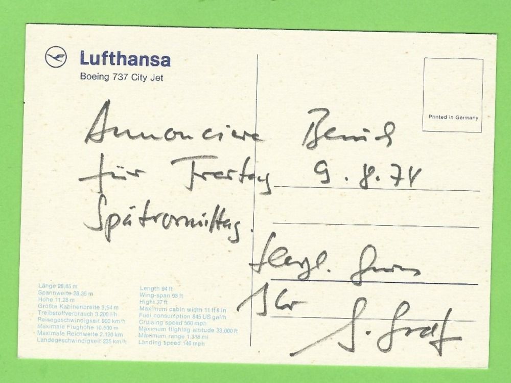 Cartoline postali: Lufthansa Boeing 737 City Jet – Usato da Zürich venduto da t24_de 1