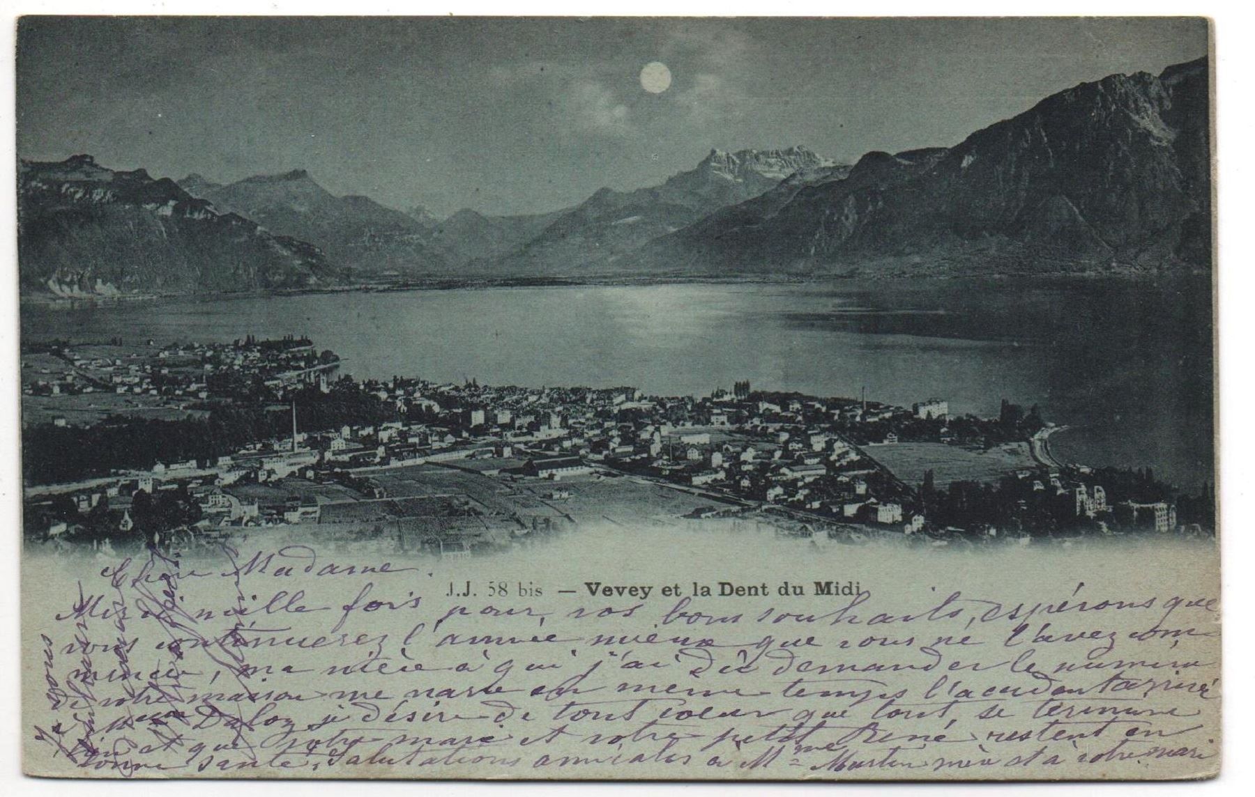 Cartoline postali: VEVEY et la Dent du Midi - Mondschein – Usato da Jona venduto da philajona