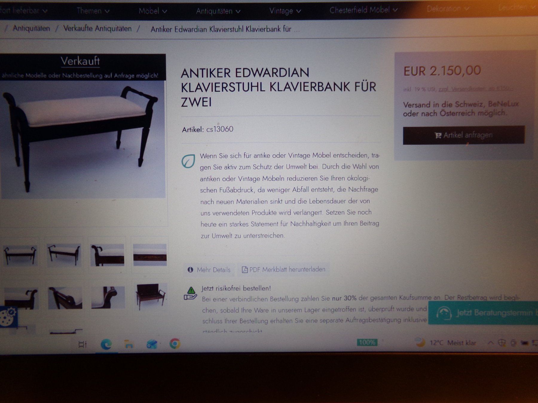 Sgabelli: ANTIKER EDWARDIANISCHER KLAVIERHOCKER RESTAURIERT – Usato da Egnach venduto da VILLA.ROSA 5