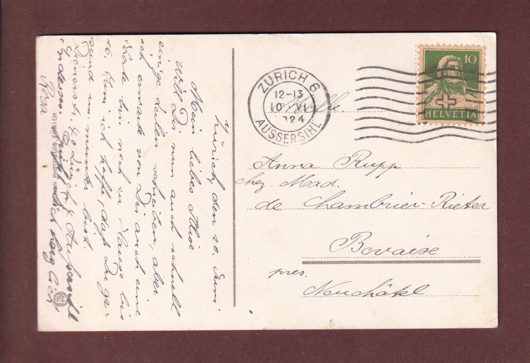 Cartoline postali: ZÜRICH - Schiff - 1924 – Usato da Pully venduto da nicecards-shop 1