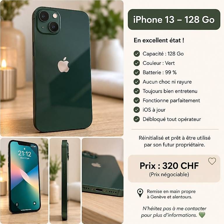 Telefoni cellulari / Smartphones: À saisir iPhone 13 128 Go État excellent  – Usato da Genève venduto da max_7yk2
