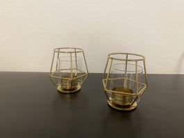 2er Set Teelichthalter / Windlichter Gold mit Glas