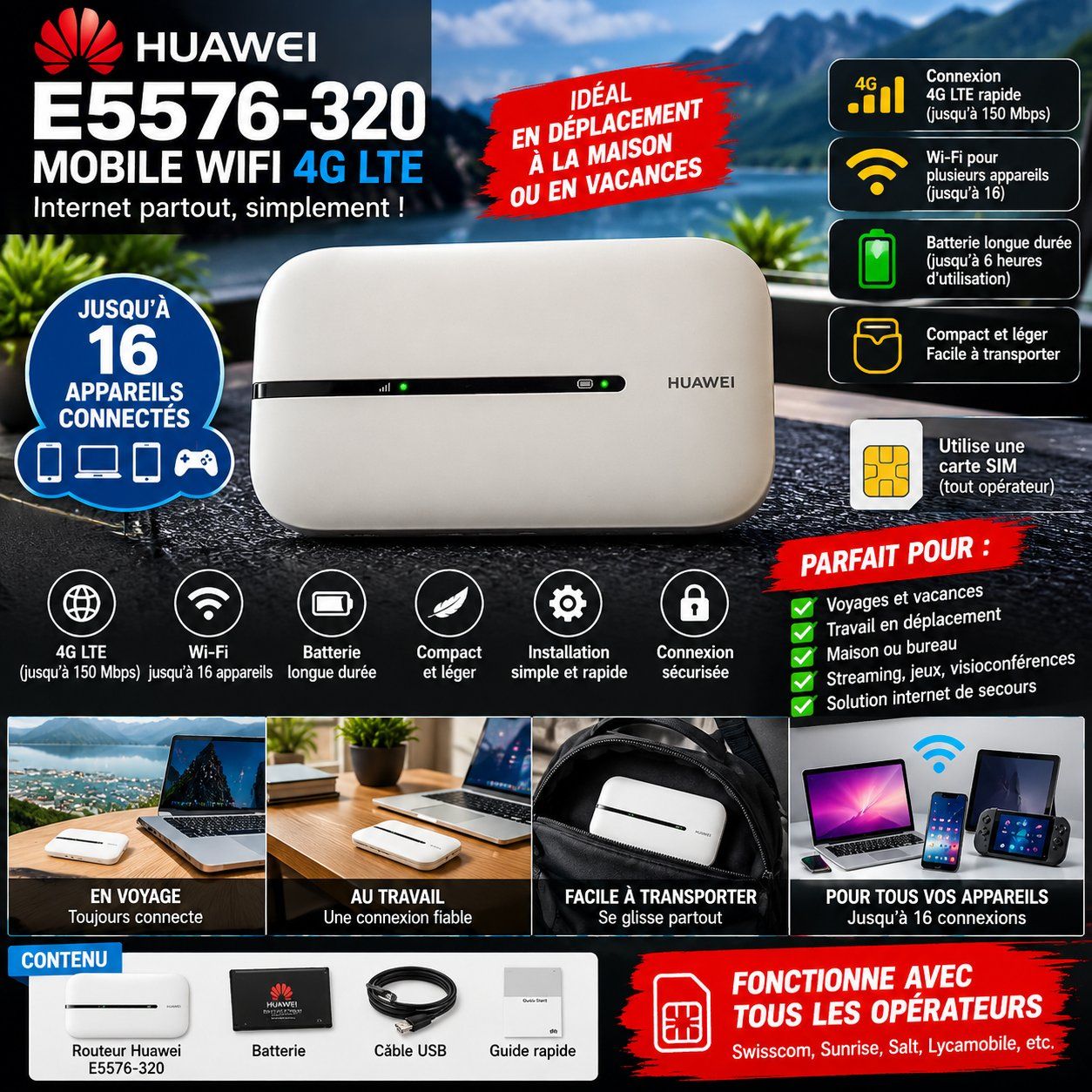 Huawei Modems & Router: Routeur à Carte SIM 4G Huawei E5576-320 – Gebraucht aus Gland von Electr0ccasion 3
