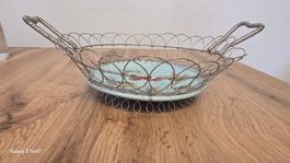 Vintage Drahtkorb mit Keramikplatte - Shabby Chic Deko!