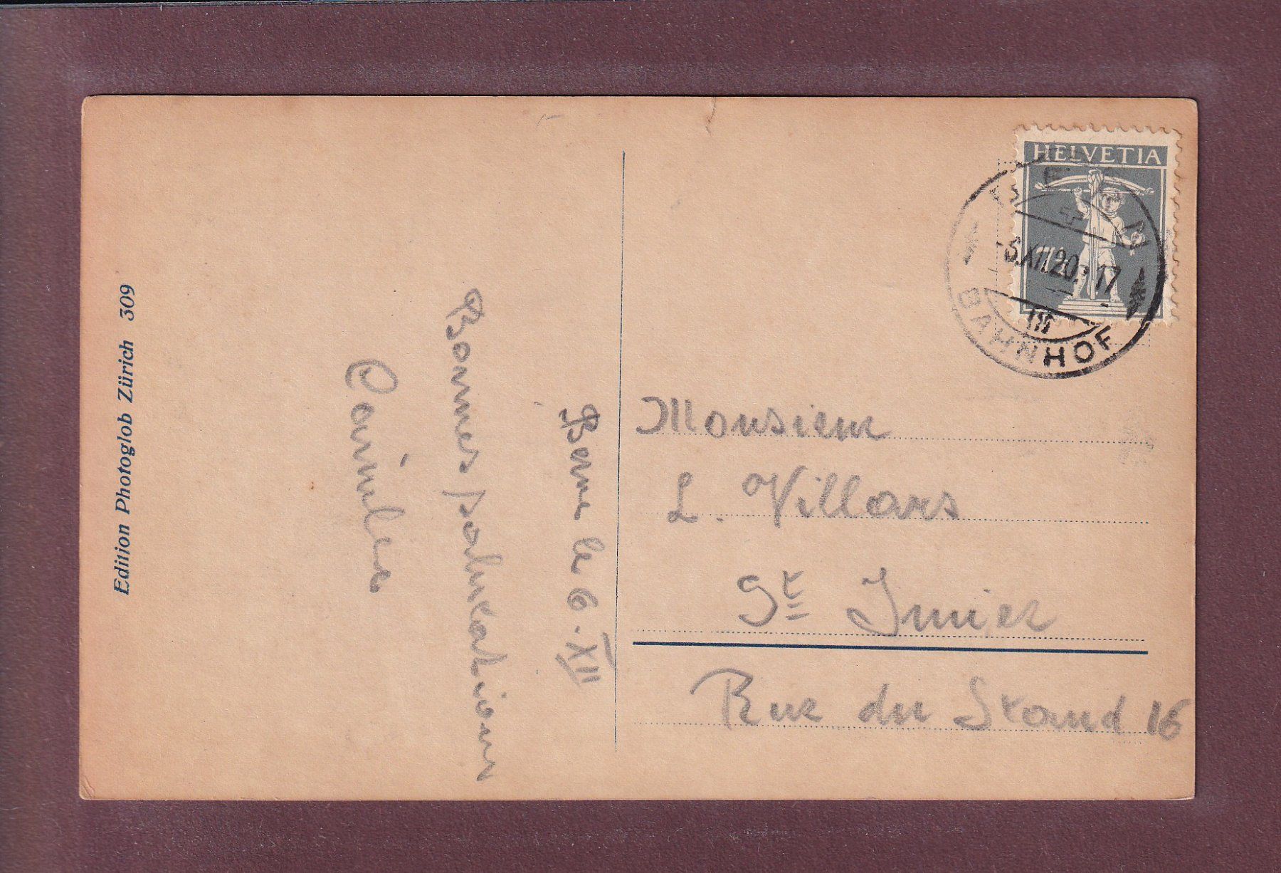Cartoline postali: BERN - Weltpostdenkmal - 1920 – Usato da Pully venduto da nicecards 1