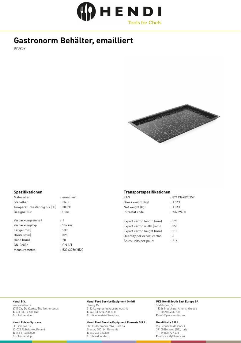 Cucine complete: GN-Behälter Granit-emailliert, 20mm Hendi – Nuovo (secondo la descrizione) da Wängi venduto da SPCSHOP 1
