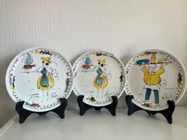 3 Assiettes Decoratif vintage peintes à main made in Italy