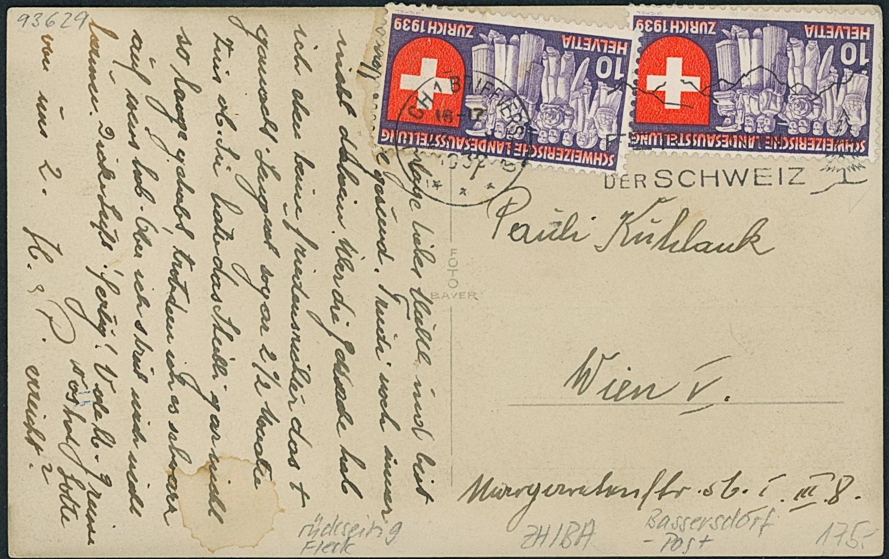 Cartoline postali: ZH Bassersdorf - Post – Usato da Schindellegi venduto da leecollect 1