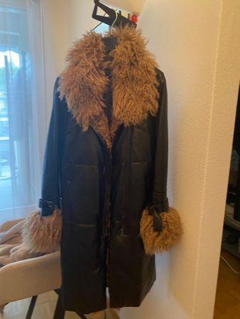 Damen LederMantel mit Wollkragen