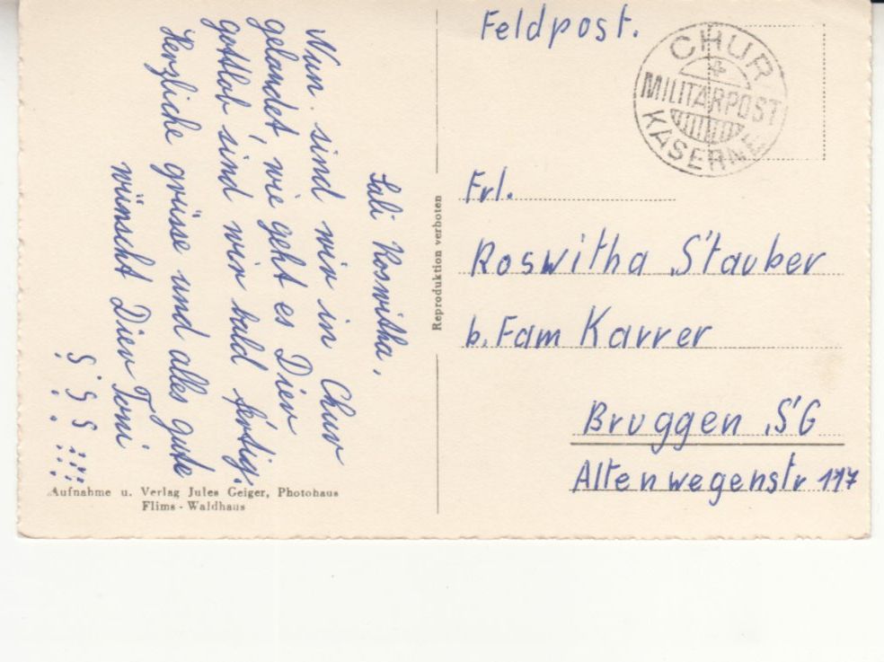 Cartoline postali: Chur ca. 1945 – Usato da Bürglen TG venduto da StampGraf 1