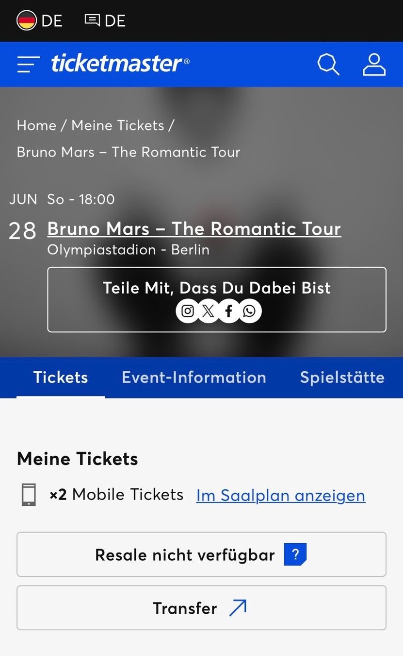 Biglietti: 2 Tickets Bruno Mars Konzert in Berlin – Usato da Birmenstorf AG venduto da Timeaali