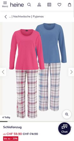 Arizona Damen Pyjama Set 4-teilig Gr. S 100% Baumwolle