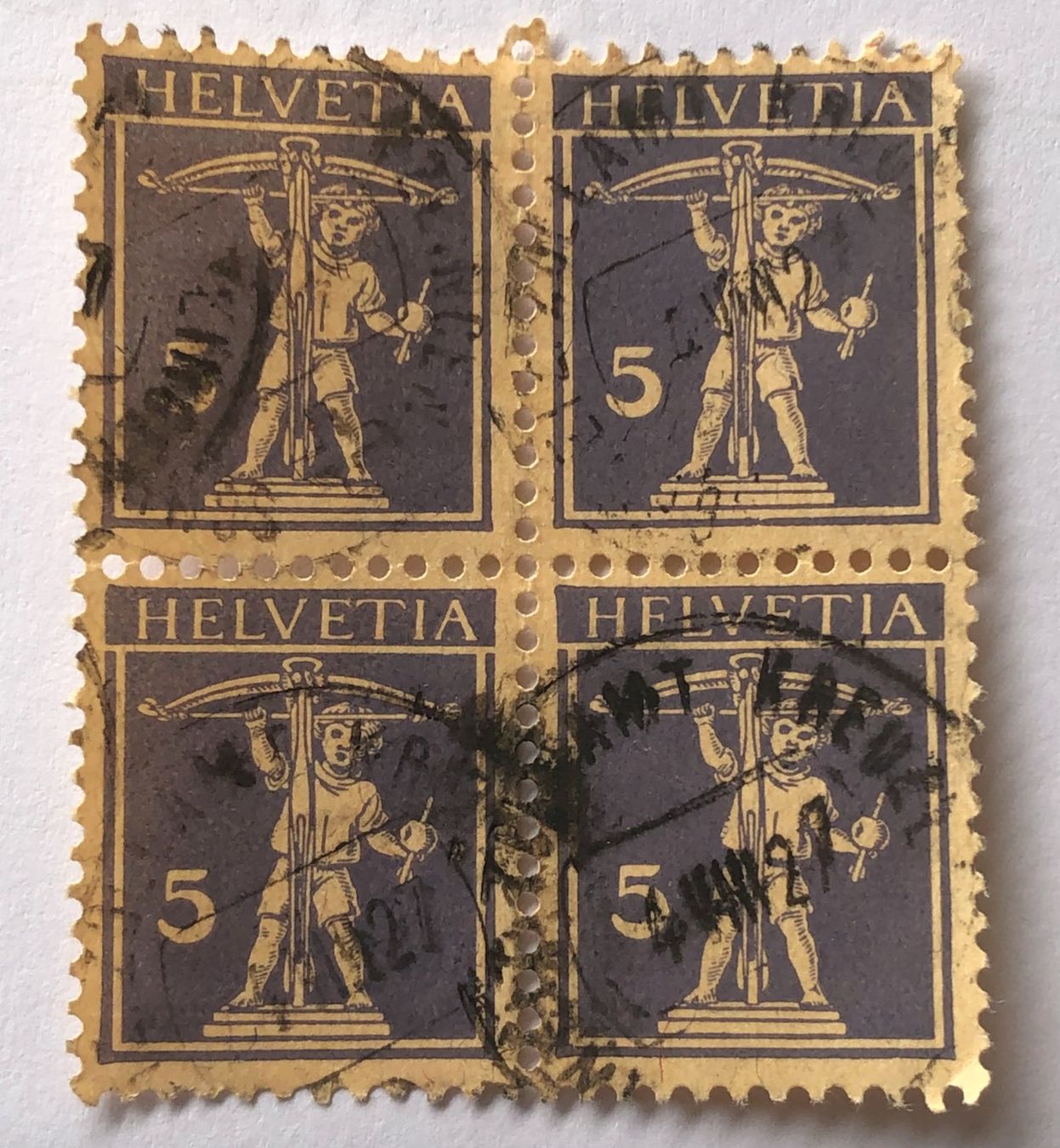 Alle Briefmarken: 4 er Block Nr.157 mit Stempel Tellknabe    – Gebraucht aus Aarau von Billa007