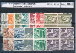 1949 "Technik und Landschaft" - Viererblock, ** postfrisch