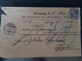 1898  -  Ziffer - Zeitungsband  - nach Pfyn - ab 3.-- /  528