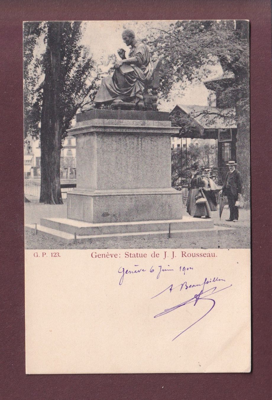 Cartoline postali: GENEVE - Statue Rousseau - Animation - 1904 – Usato da Pully venduto da nicecards