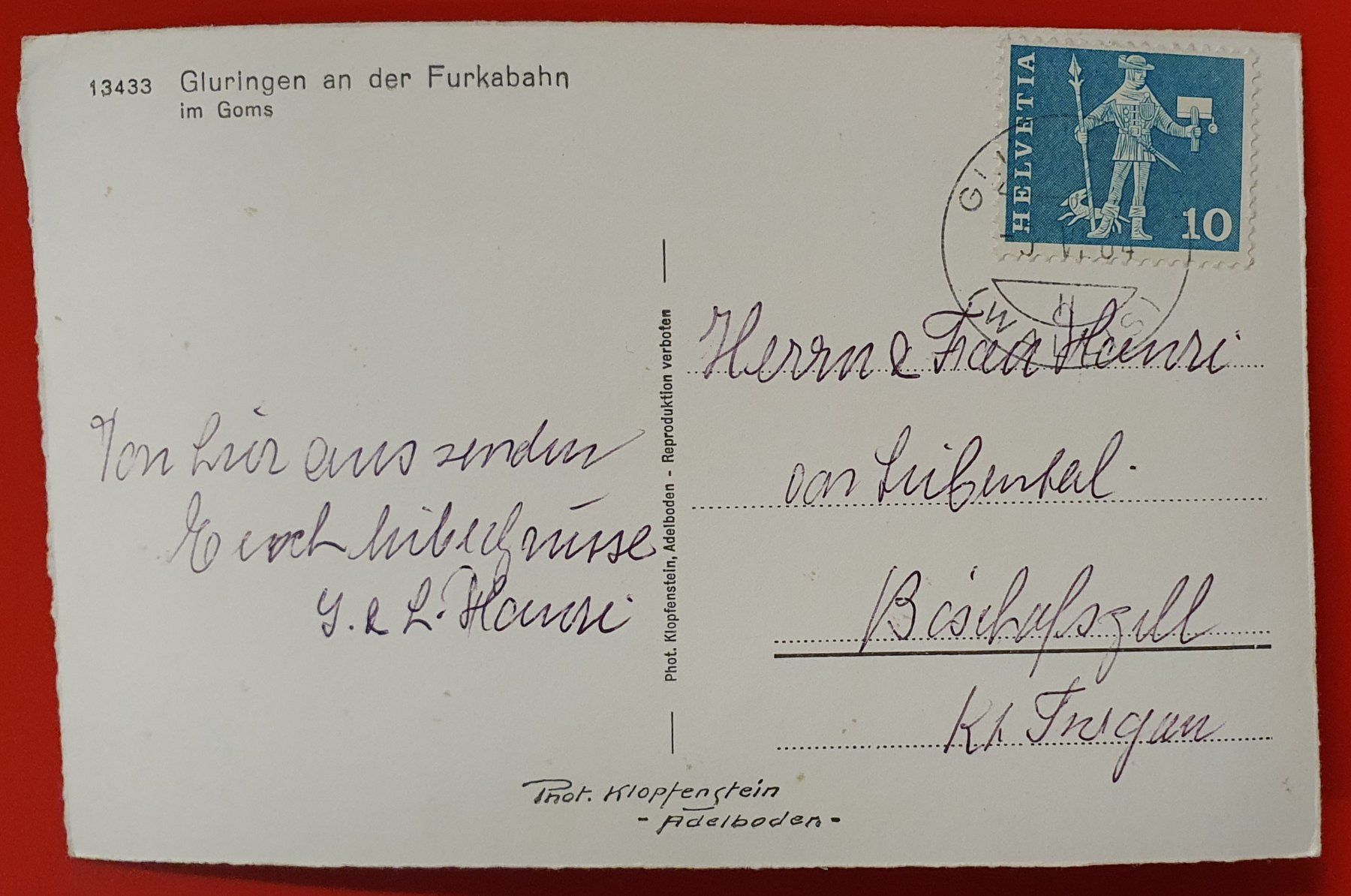Cartoline postali: Gluringen an der Furkabahn 1964 – Usato da Kreuzlingen venduto da Rschweiz1 1