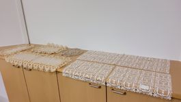 Tischdecke Spitzen Duchesse 7-teiliges Set Beige Weiss Neu