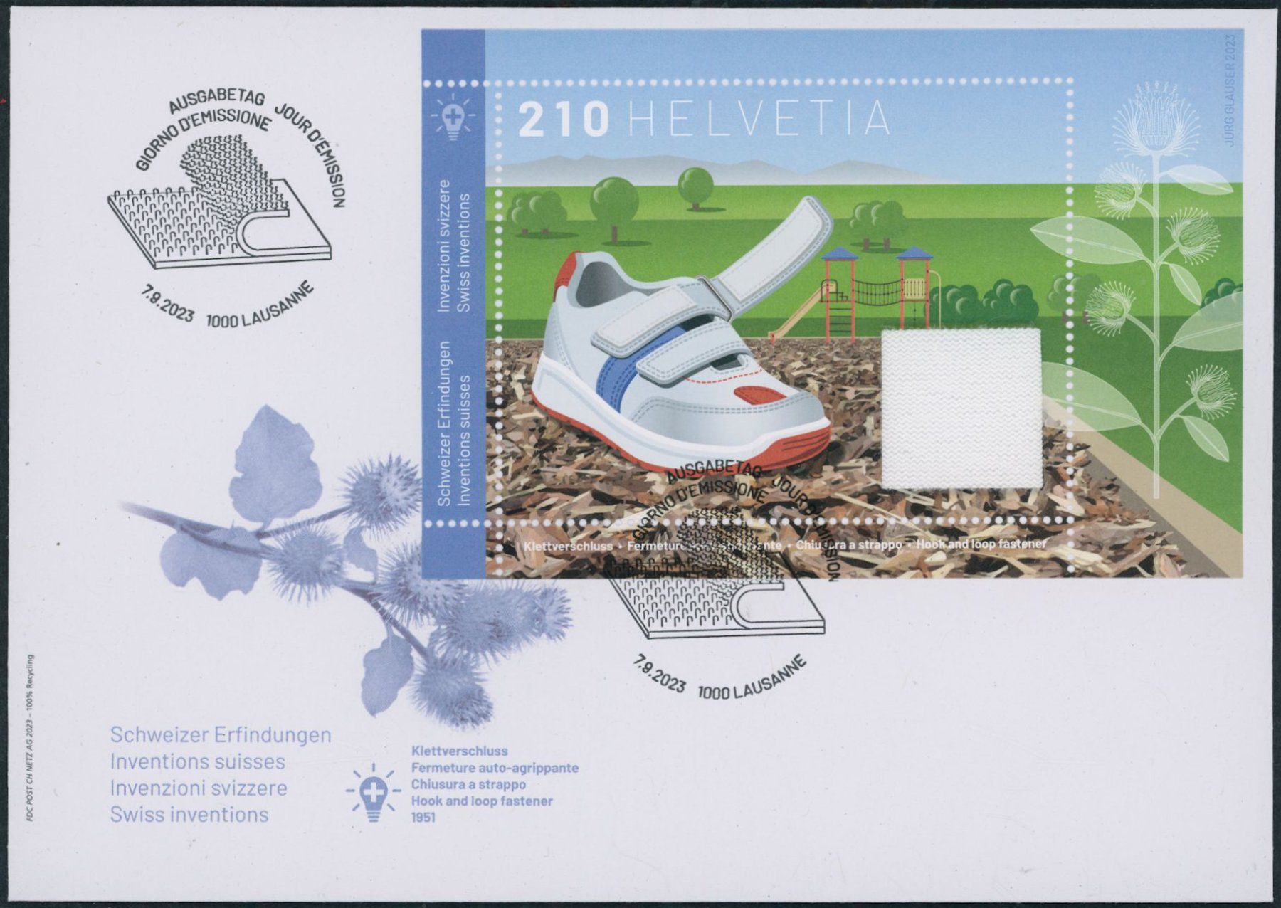 Tutti i francobolli: 2023 - Klettverschluss - Block - Ersttagsbrief FDC ET – Usato da Schindellegi venduto da leecollect