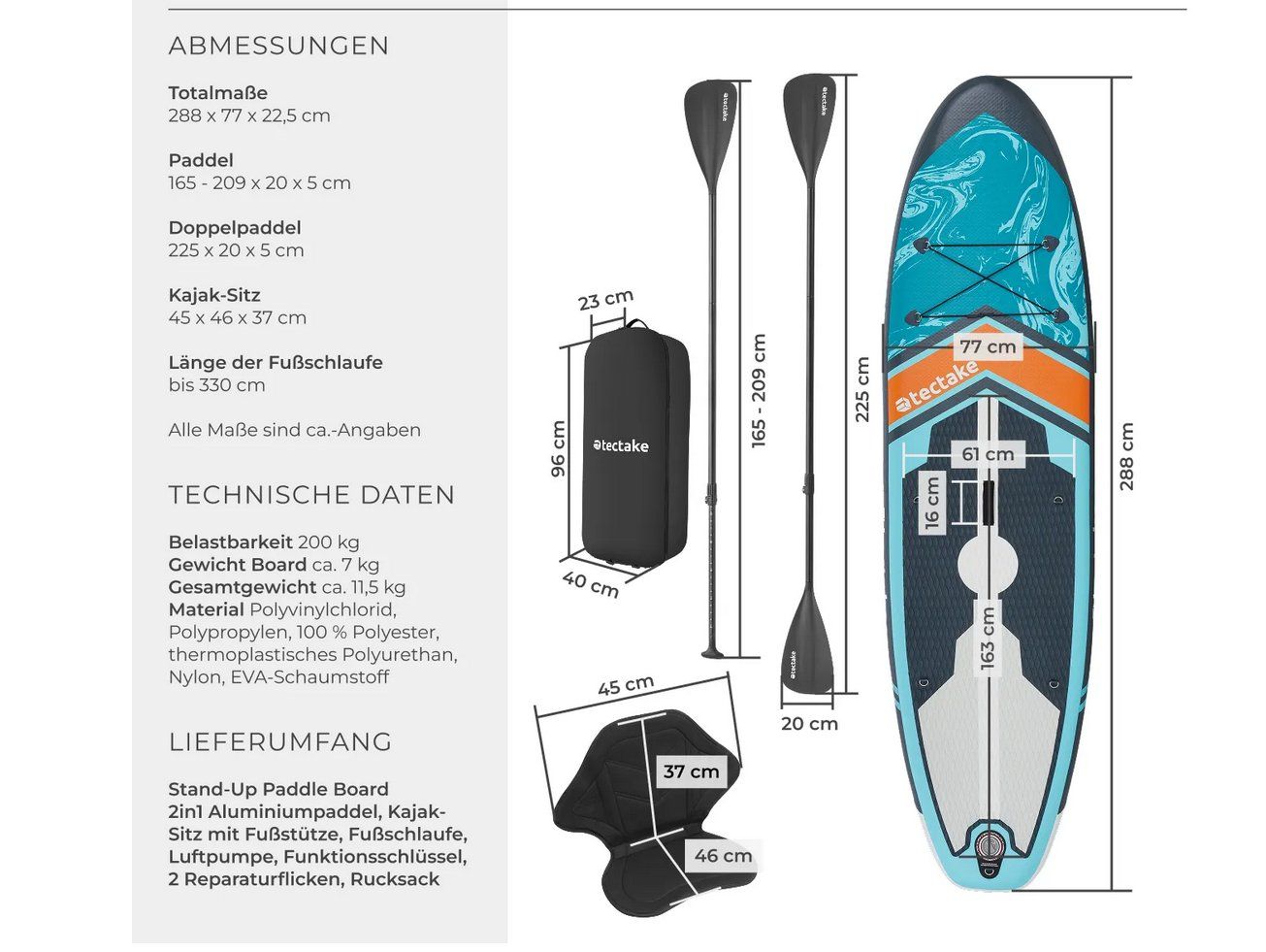 Tavole da surf e di nuoto: Stand-Up Paddle Board Zenon türkis/orange – Nuovo (secondo la descrizione) da Steinhausen venduto da Retourenprofis 3