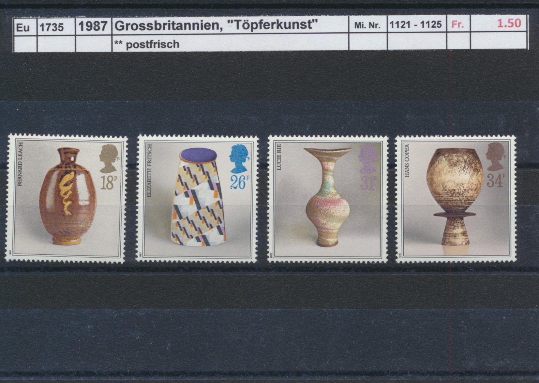 Tutti i francobolli: 1987 Grossbritannien, "Töpferkunst", ** postfrisch – Nuovo (secondo la descrizione) da Winterthur venduto da Zupogeru