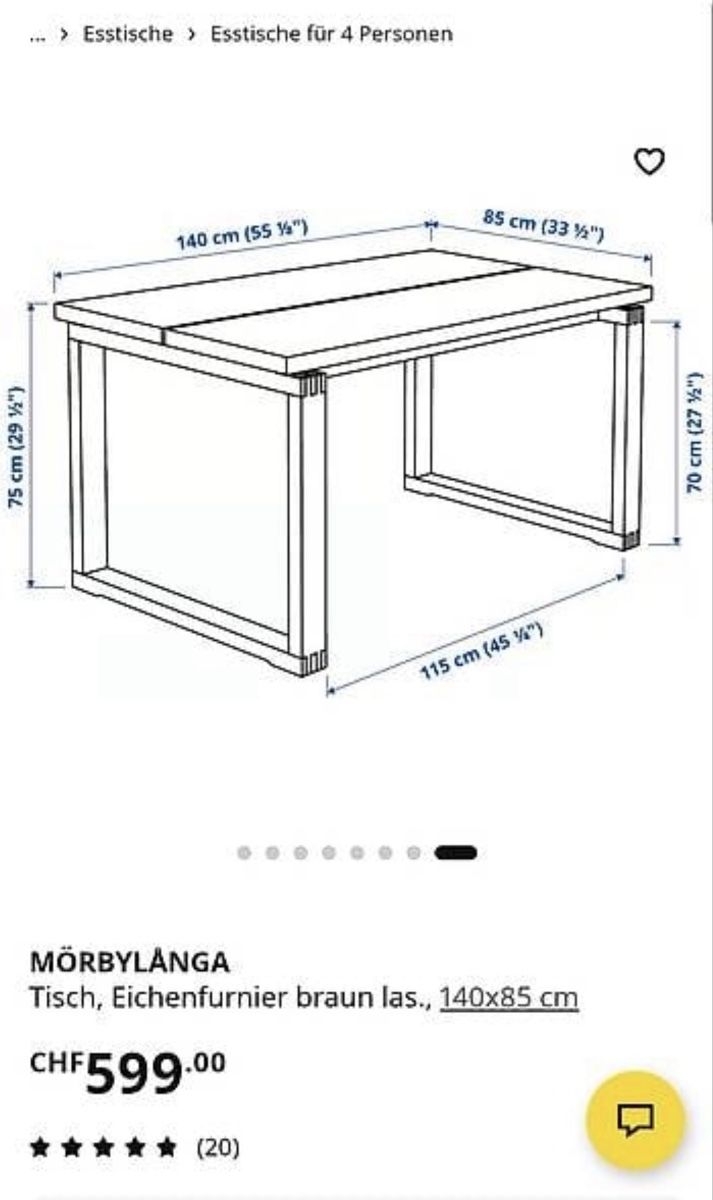 Ikea Tavoli: Esstisch Mörbylanga, 140x85cm – Usato da Dachsen venduto da Lor_sch 1