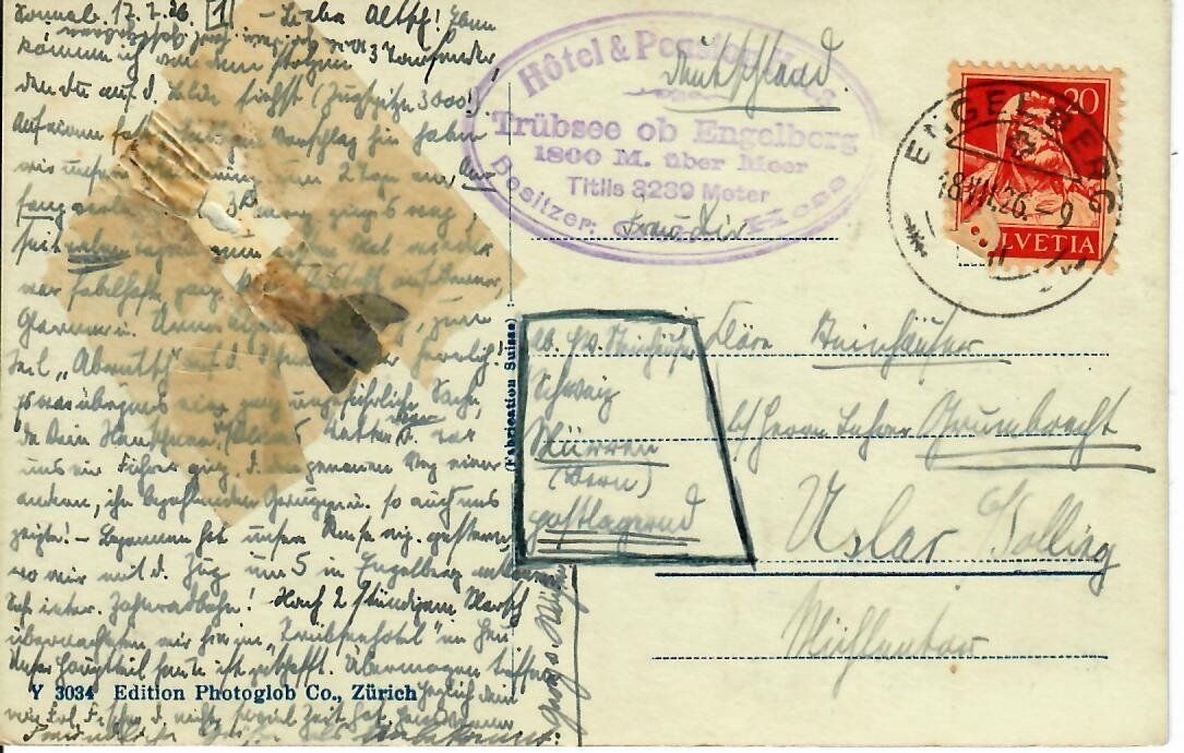 Ansichtskarten: Titlisspitze  1926 – Gebraucht aus Hochdorf von Ziegel-16 1