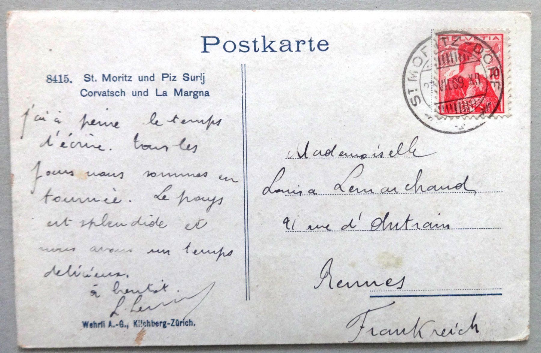 Cartoline postali: St. Moritz – Usato da Fétigny venduto da Billy2miny 1